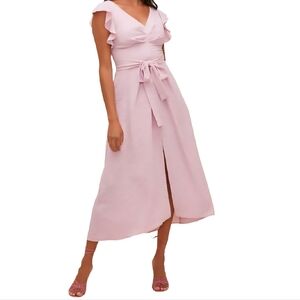 ASTR The Label Euphoria Ruffle Sleeve Dress Midi Lilac Size S Wedding Guest